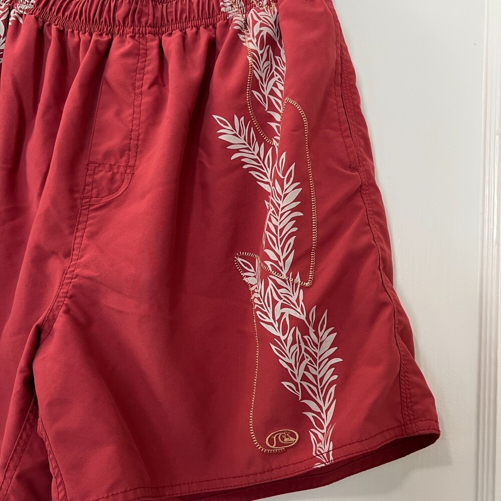 Quiksilver Edition Red Floral Lined Swim Trunks - Men's Size Medium - Picture 2 of 12